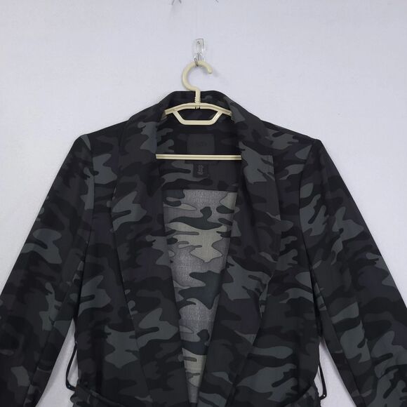 500 Maison Cinqcent Black & Grey Camo Lightweight Belted Trench Jacket Medium - Picture 13 of 16